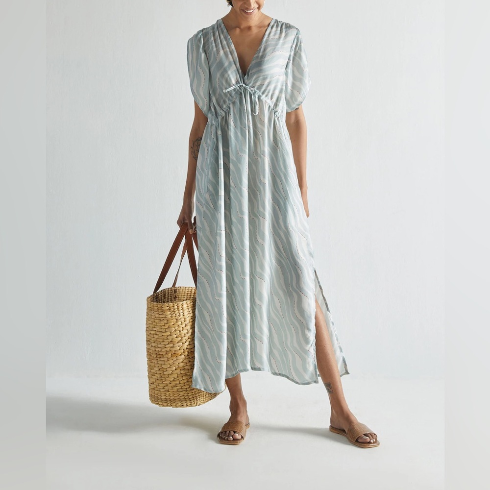 Reistor The Beach to Bar Gray Zebra Striped Maxi Dress Size M/L